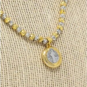 Mary Kathryn Saint Benedict Gold and Silver Beaded Pendant Necklace